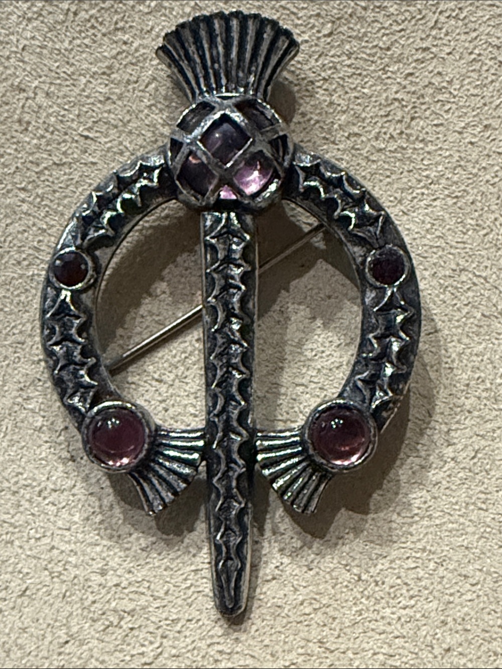 Miracle  Silver Scottish Thistle Brooch with Purple Crystal Stones! - Picture 5 of 5